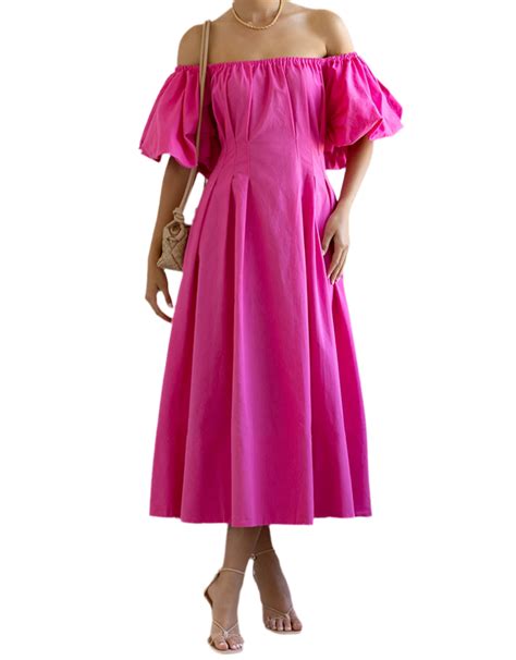 Off-Shoulder Puff Sleeve Midi Dress – Street couture store.