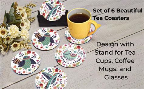 My Creative Hut Tea Coasters Set of 6, Beautiful Design with Stand for ...