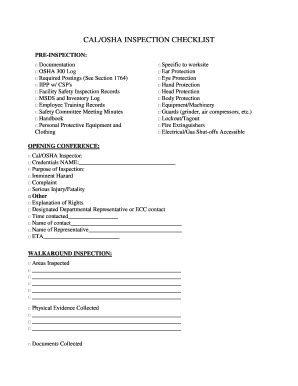 Fillable Online pasmaonline CALOSHA INSPECTION CHECKLIST ...