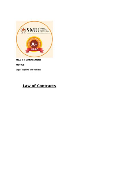 Law of Contracts mb0051 - MBA- HR MANAGEMENT MB Legal aspects of ...