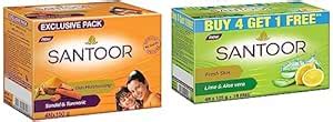 Buy Santoor Plain Bathing Bar, 150gm [Pack of 4] & Santoor Aloe Fresh ...