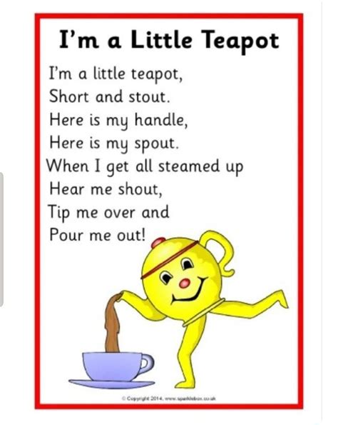 I'm a Little Teapot | Nursery rhymes lyrics, Preschool songs, Nursery ...