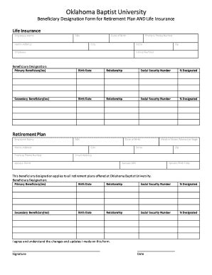 Fillable Online Beneficiary Designation Form for Retirement Plan AND ...