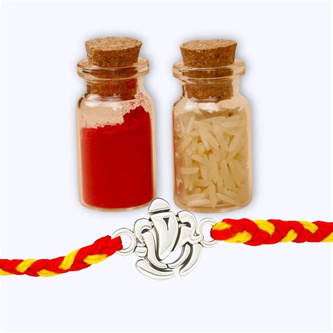 Shree Ganesh 925 Silver Rakhi With kumkum and Rice – Vihaan's