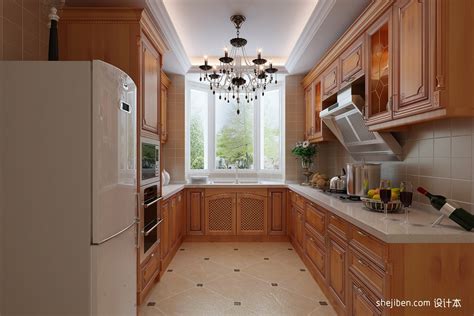 美式长方形厨房整体橱柜效果图_土巴兔装修效果图