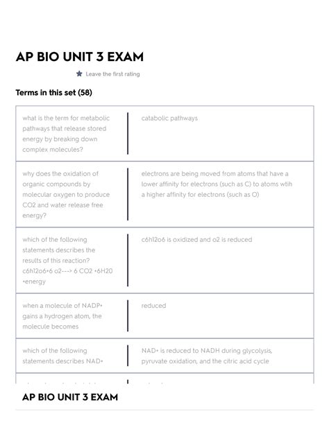 AP BIO UNIT 3 EXAM Flashcards Quizlet - AP BIO UNIT 3 EXAM Leave the ...
