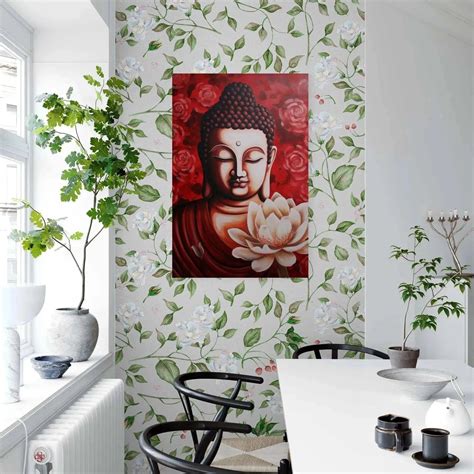 Buddha Poster for Wall - Serene RED Buddha with Lotus – Zenartbliss