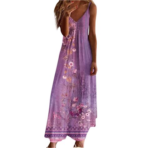 Purple V Neck for Women Fall Summer Sleeveless Spaghetti Strap Floral ...