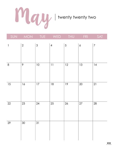 May 2022 Calendars - 25 FREE Printable Calendars | Printabulls