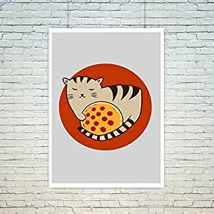 The Art Bundle Stylish Pizza Cat Digital Print Poster for Room Home ...