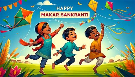 Happy makar sankranti poster cartoon illustration | Premium AI ...