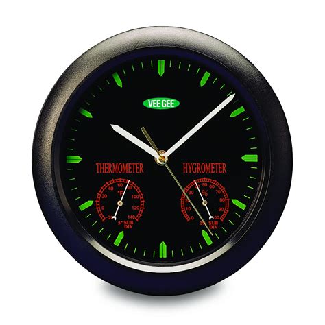VeeGee Wall-Mount Thermometer-Hygrometer-Clock, Glass Face, 9-3/4 ...