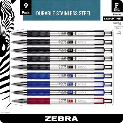Zebra Pen F-301 Retractable Ballpoint Pen, Stainless Steel Barrel, Fine ...