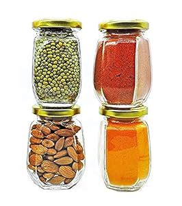 Sky International OctagonGlass Jar Kitchen Storage Container With Rust ...