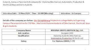 ITI And Diploma Job Campus Placement Drive for Krishna Grupo Antolin ...