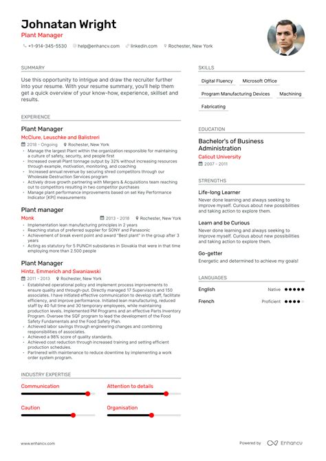 Plant Manager Resume Examples & Guide for 2023 (Layout, Skills, Keywords & Job Description)
