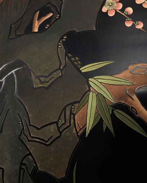 Chinese Export Six Panel Coromandel Screen Bamboo Plum Blossom at ...