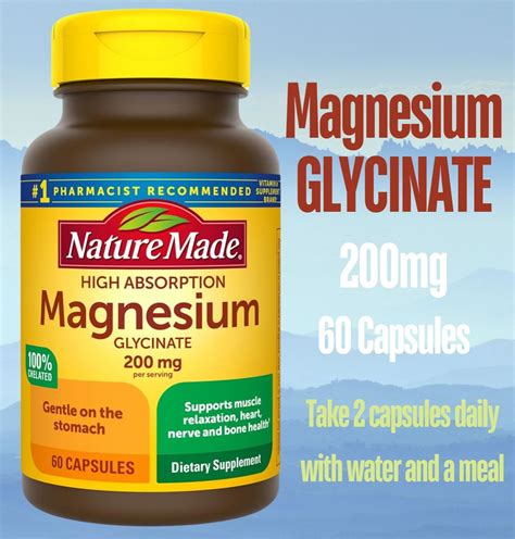 Nature Made Magnesium Glycinate 200 mg per serving 60 Magnesium ...