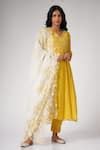 Buy Yellow Chanderi Lace, Embroidery V-neck Nahiza Hand Block Print ...