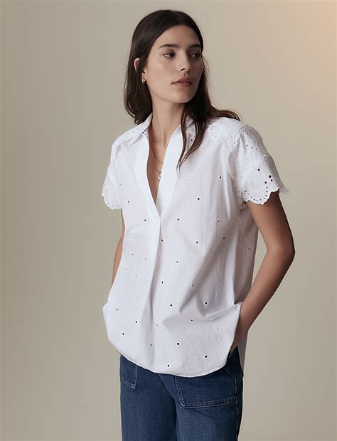 Buy Pure Cotton Broderie Collared Blouse at Marks & Spencer