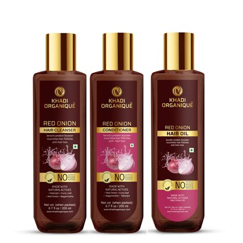 Khadi Organique Red Onion Hair Oil,Hair Cleanser(Shampoo) & Conditione
