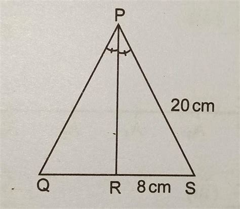 In the figure shown below, if PQ 20 cm and angle QPR = angle SPR, then ...