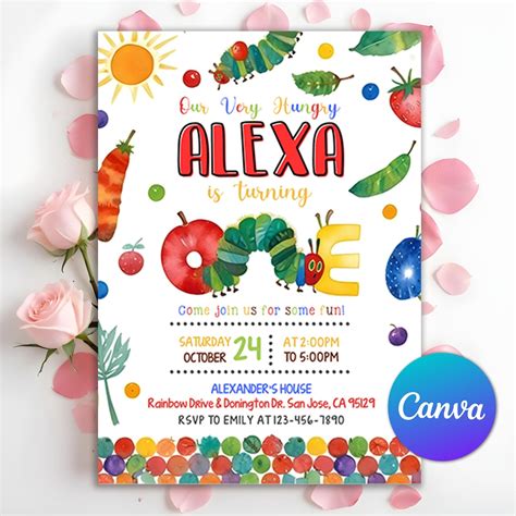 Very Hungry Caterpillar First Birthday Invitation, Hungry Caterpillar ...