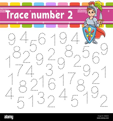 Trace number 2. Handwriting practice. Learning numbers for kids. Education developing worksheet ...