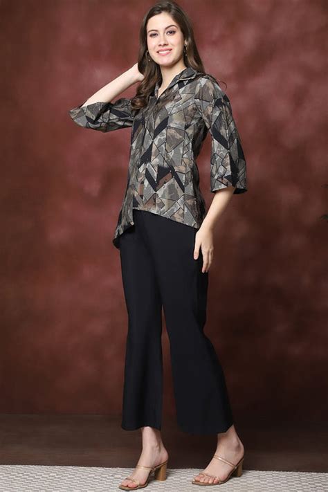 Co-Ord Set for Women - Black Abstract Print Tunic | Claura