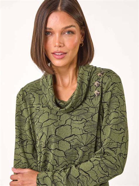 Buy Roman Green Floral Print Cowl Neck Top from Next India