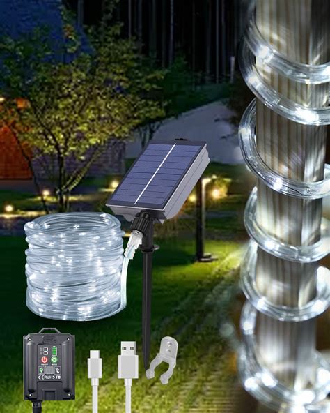 Solar Christmas Lights Outdoor 66 Feet 200 LED Solar Rope Lights with ...