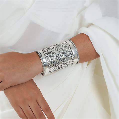 Teejh Jassi Silver Oxidised Cuff Bracelet