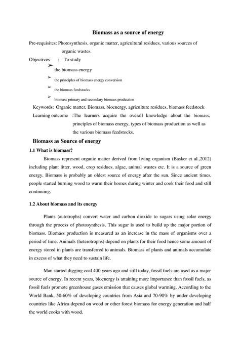 Biomass pdf 1 - Biomass as a source of energy Pre-requisites ...