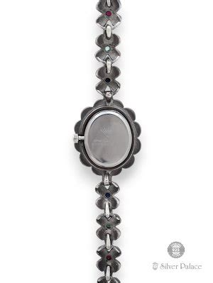925 Oxidised Silver Marca With Multi Color Stones Design Watch For ...