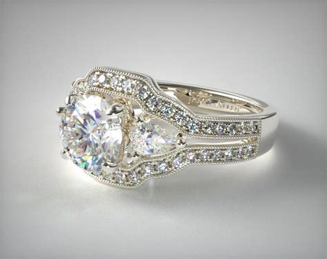 14K White Gold Three Stone Pavé Engagement Ring-17041w14