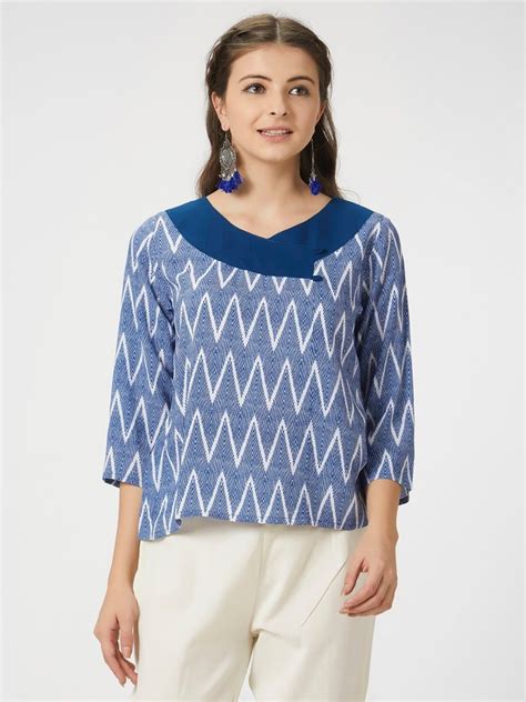 Get Chevron Print Overlap Neck Top at ₹ 699 | LBB Shop