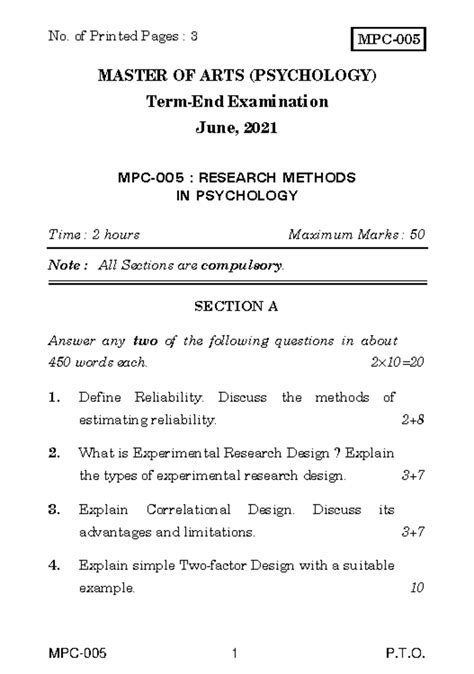 MPC-005 - Research Methods Psychology Previous Year Question Paper ...
