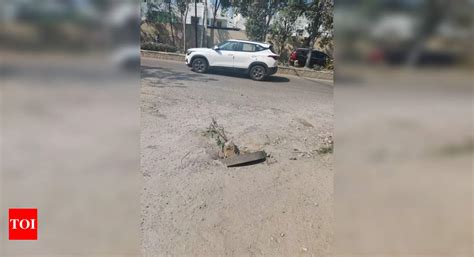 Risky Broken Chambers on Lanco Main Road - Times of India