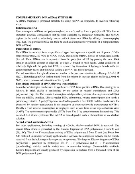 Biotechnology genetic engineering 3 - COMPLEMENTARY DNA (cDNA ...