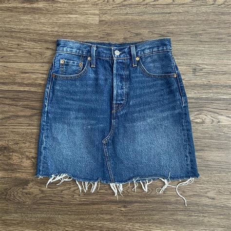 Levi's Denim Skirt A medium wash denim Cutoff style... - Depop