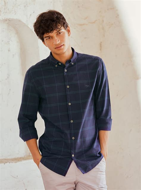 Buy Ocean Seersucker Shirt | Casual Navy Check Shirts for Men Online ...