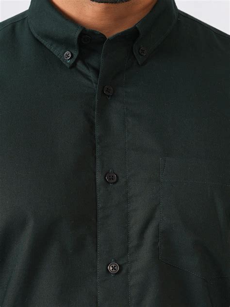 Bottle Green Solid Slim Fit Cotton Shirt – P E R C H