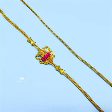 925 Silver Gold Polish Lakshmi With Enamel Lotus Mugappu Chain For ...