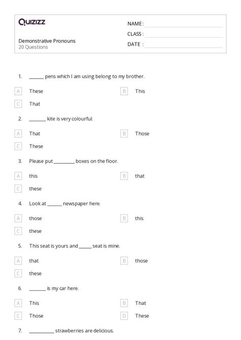 50+ Demonstrative Pronouns worksheets for 1st Class on Quizizz | Free ...