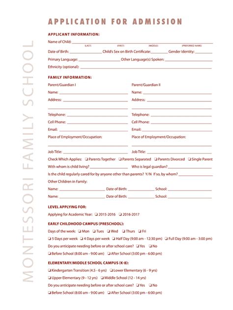 Fillable Online Download Editable Application - Montessori Family ...