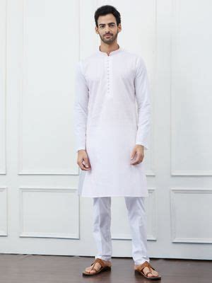 Buy See Designs Men White Cotton Pink Thread Work and Sequin Kurta Online