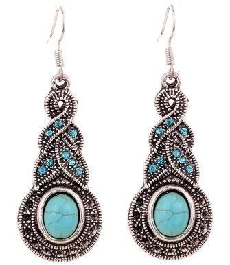 Fasherati Gypsy Tibetan Silver Blue Stone Gourd Shape Drop Earrings For ...
