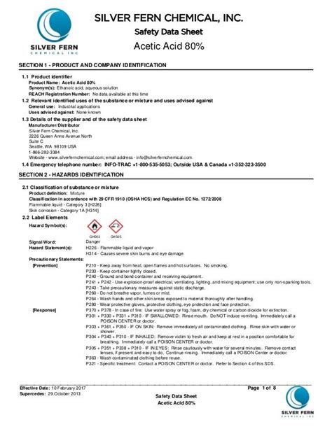Material Safety Data Sheet of Acetic Acid