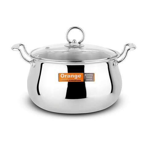 Buy Orange Stainless Steel Triply Cook & Serve Handi/Biryani Pot/Stock ...
