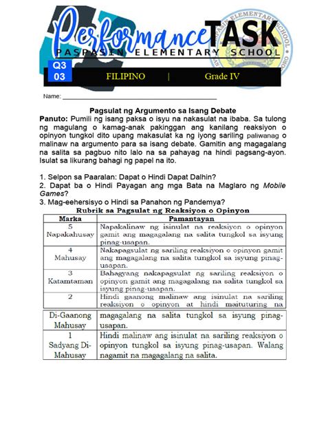 Image result for Topic Performance Task Sample